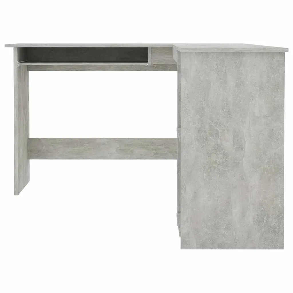 L-Shaped Corner Desk Grey 120W x 140D cm Modern Office Workstation with Sliding Keyboard Tray and 2 Open Shelves