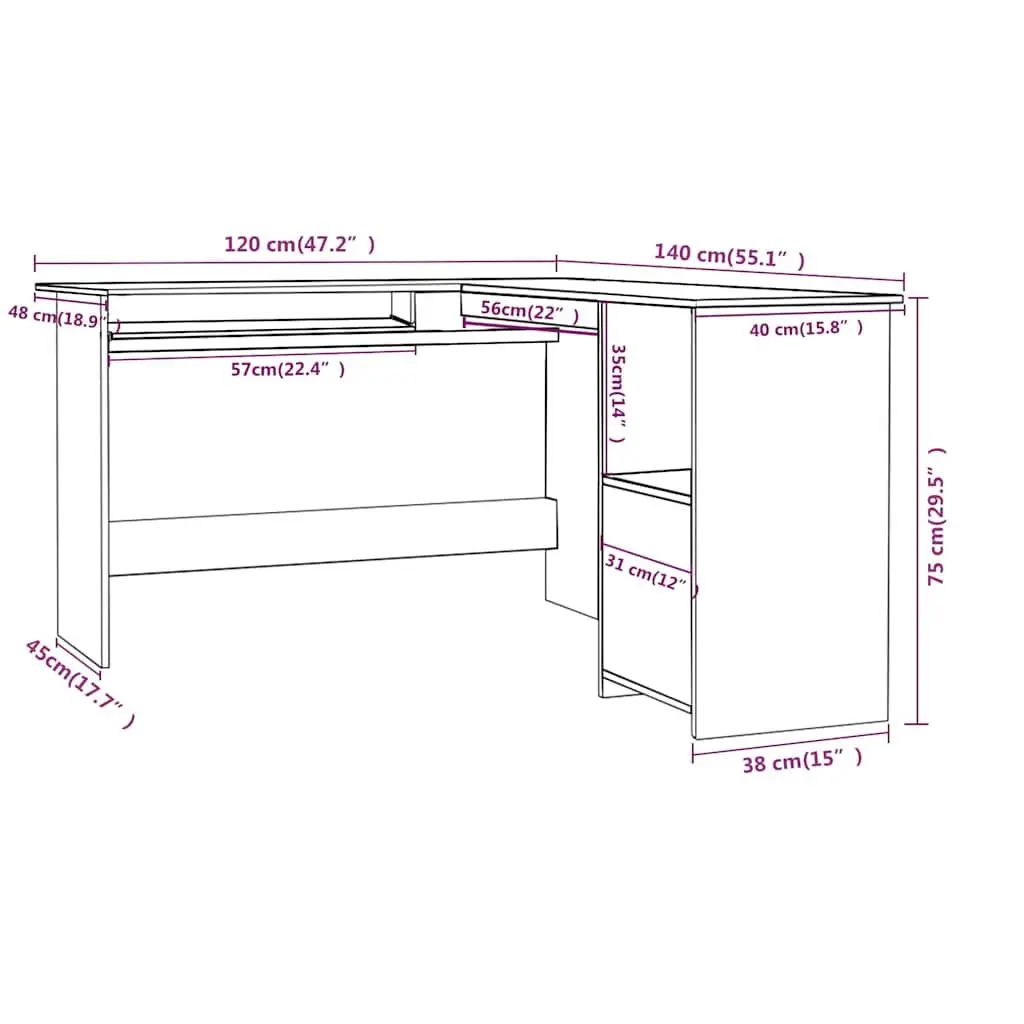 L-Shaped Corner Desk Grey 120W x 140D cm Modern Office Workstation with Sliding Keyboard Tray and 2 Open Shelves