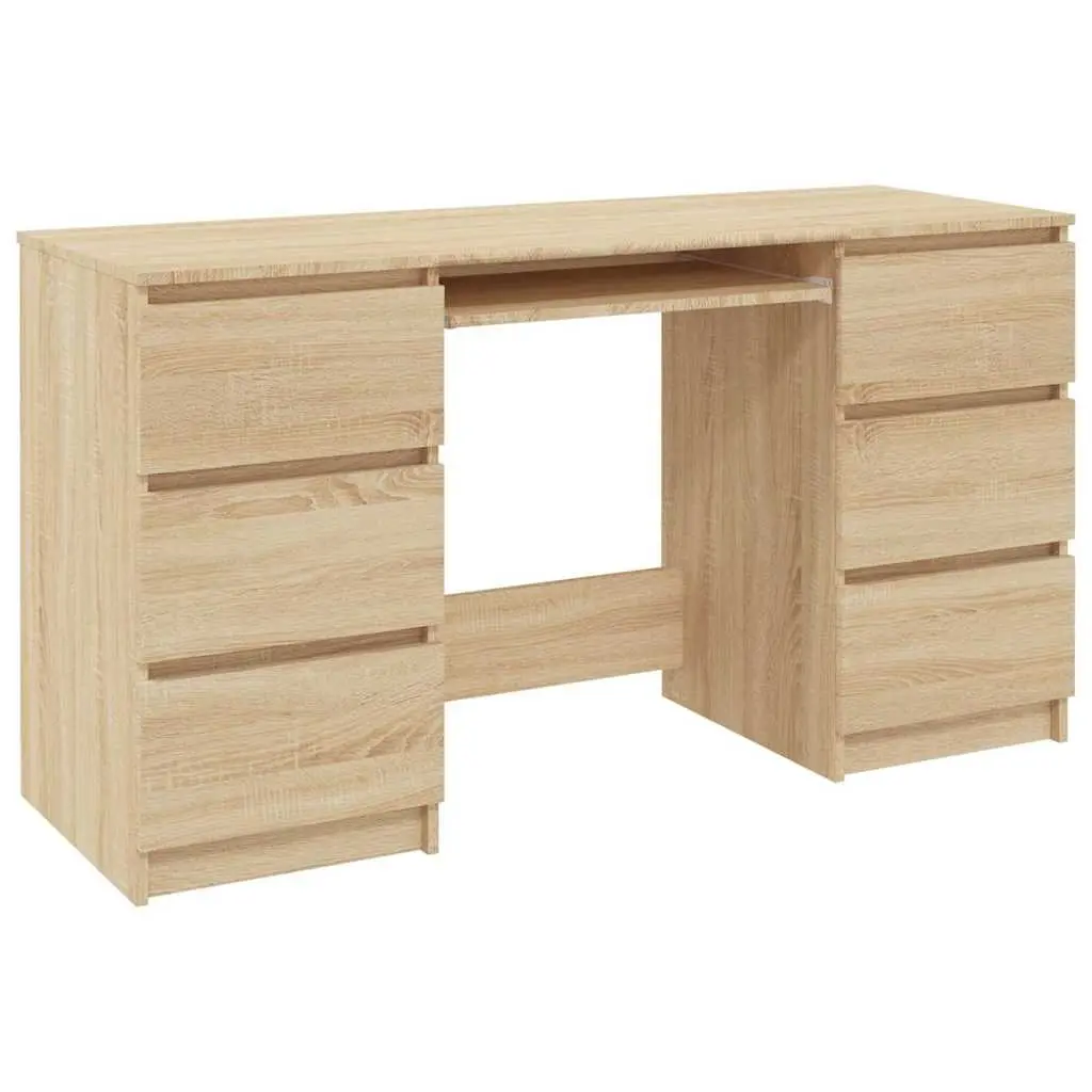 Writing Desk Brown Engineered Wood 6 Drawers Office Workstation Study Table