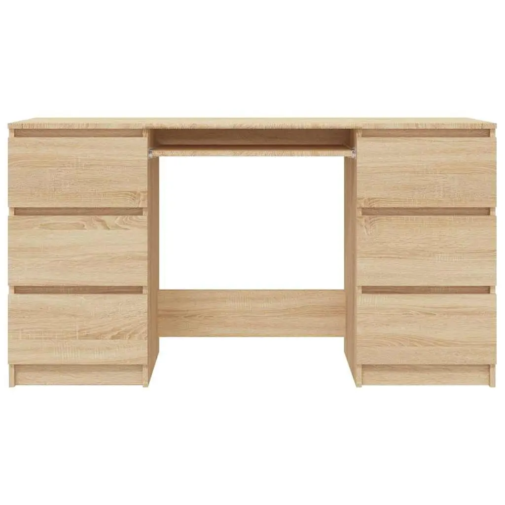 Writing Desk Brown Engineered Wood 6 Drawers Office Workstation Study Table