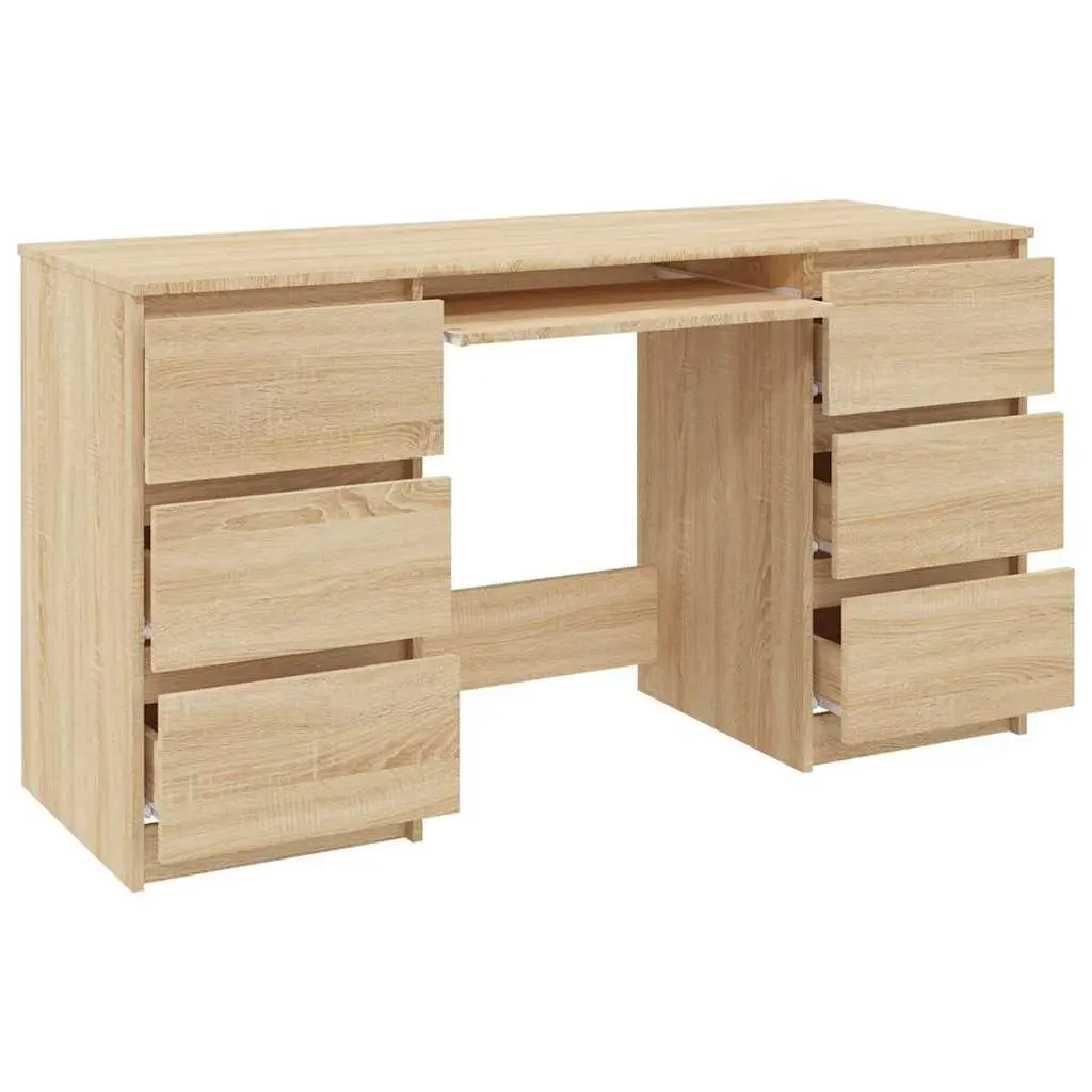 Writing Desk Brown Engineered Wood 6 Drawers Office Workstation Study Table