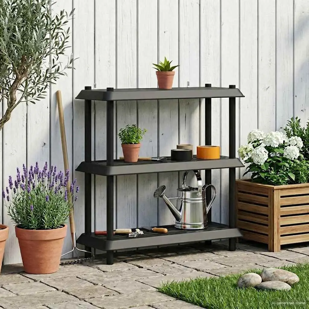 3-Tier Shelving Unit Anthracite 100x40x96cm UV-Resistant Weatherproof Storage Organiser