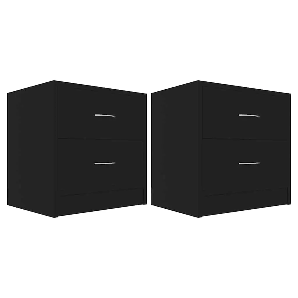 2 Piece Black Bedside Cabinets Engineered Wood Nightstands 40x30x40 cm with Drawers