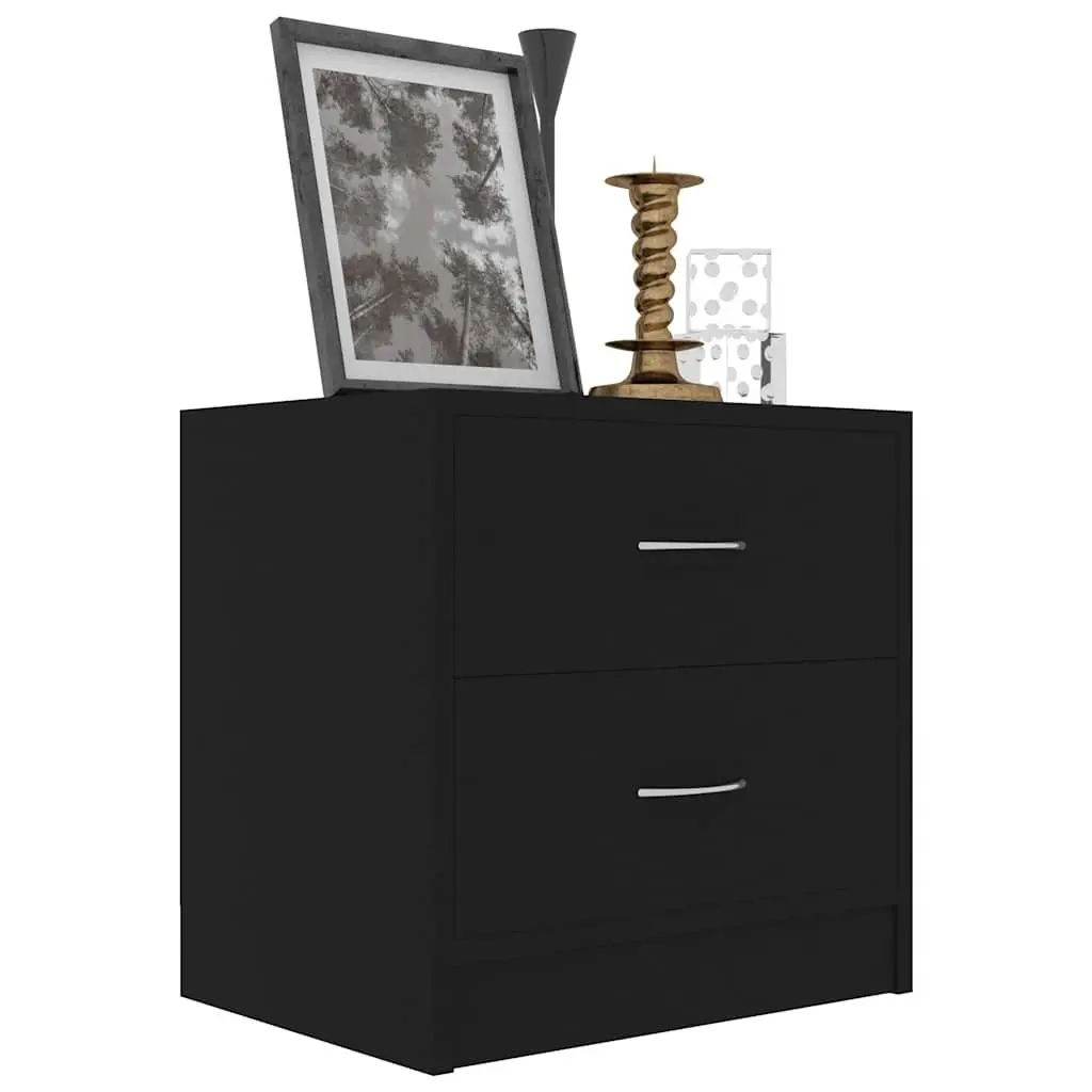 2 Piece Black Bedside Cabinets Engineered Wood Nightstands 40x30x40 cm with Drawers
