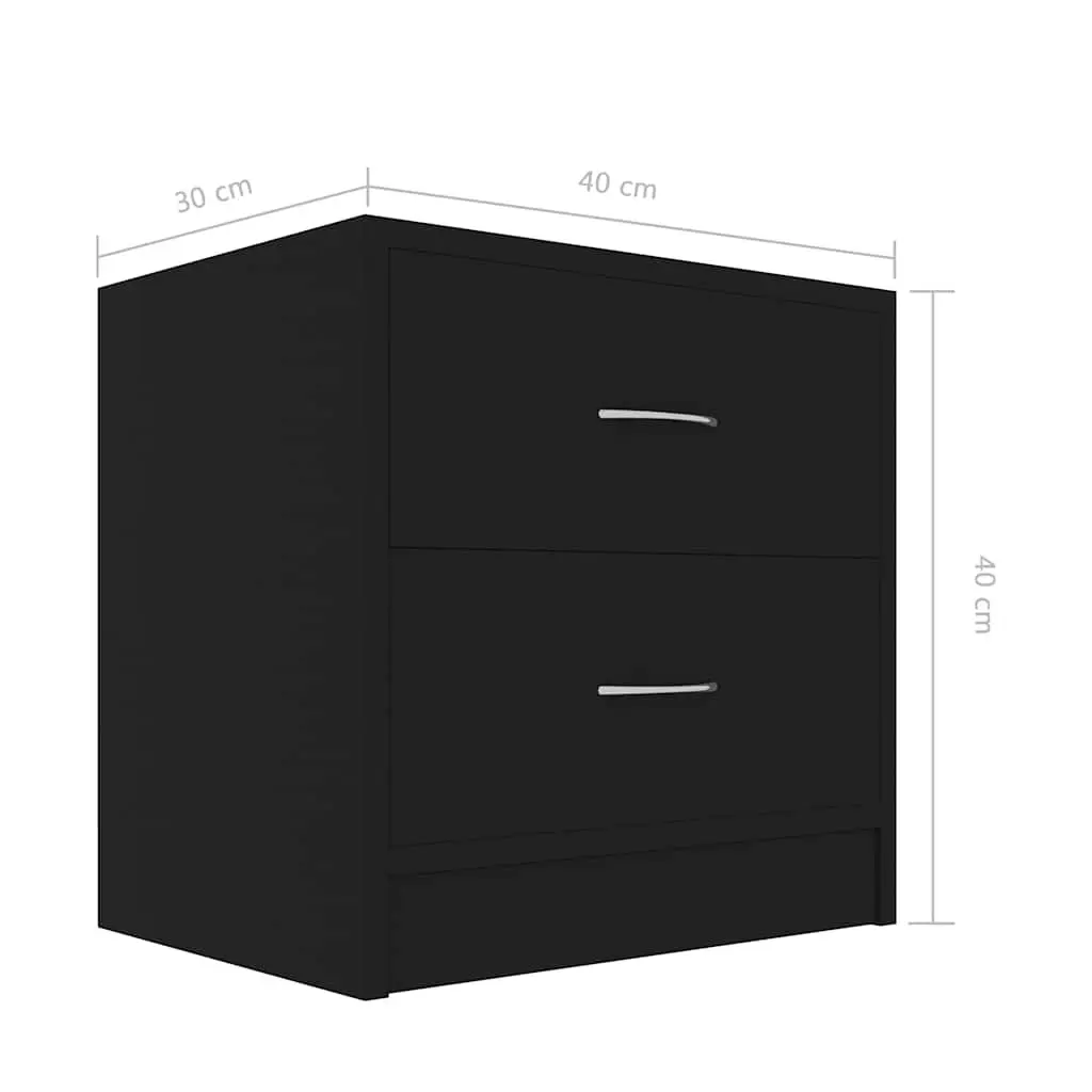 2 Piece Black Bedside Cabinets Engineered Wood Nightstands 40x30x40 cm with Drawers