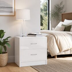 2-Drawer Bedside Cabinet in High Gloss White