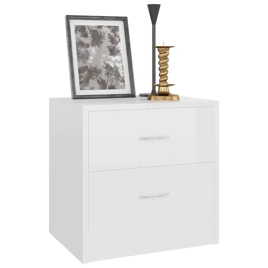 Bedside Cabinet White High Gloss 2 Drawer Storage Chest Bedroom