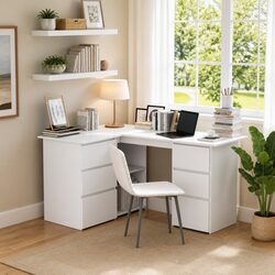 White Corner Desk with Storage Solutions