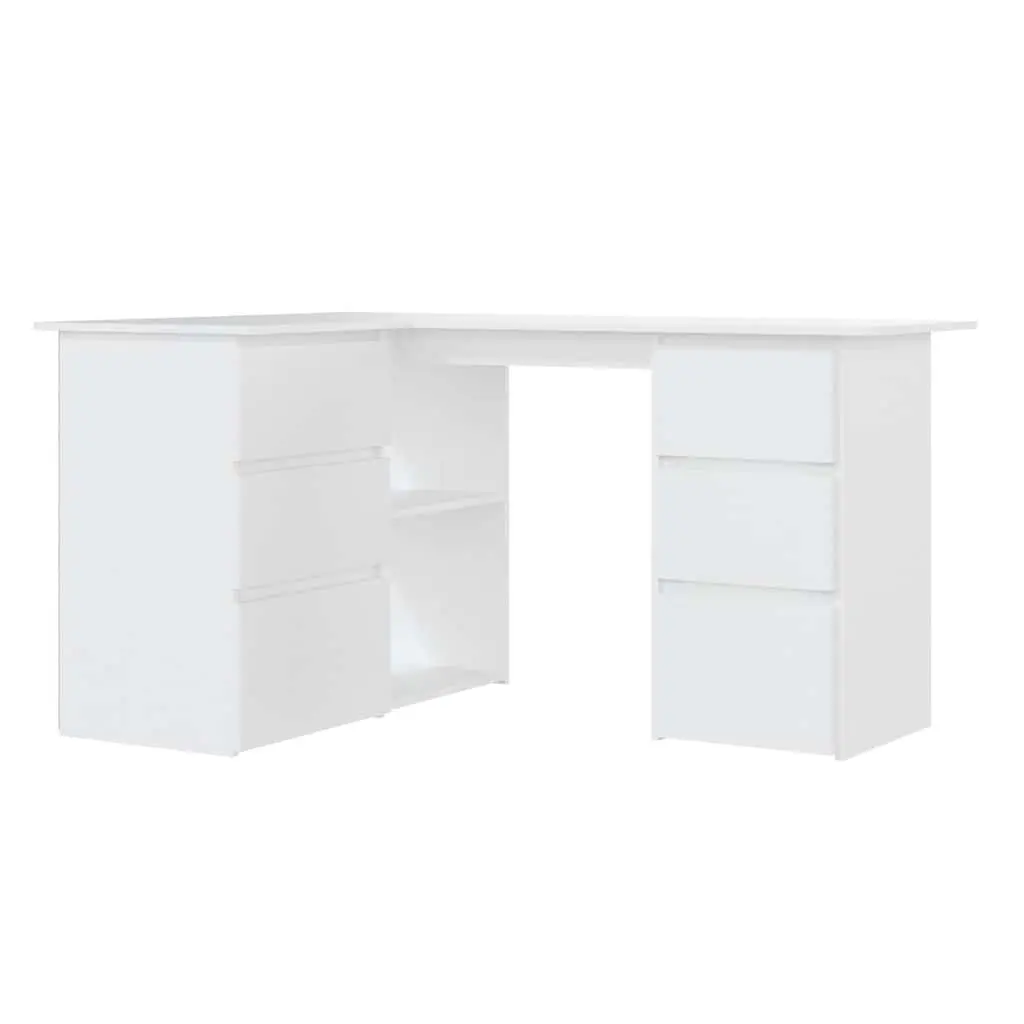 Corner Desk White Engineered Wood 145cm W x 100cm D x 76cm H with Storage Drawers