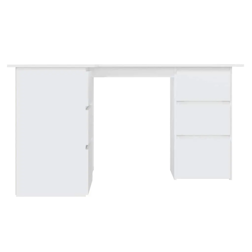 Corner Desk White Engineered Wood 145cm W x 100cm D x 76cm H with Storage Drawers