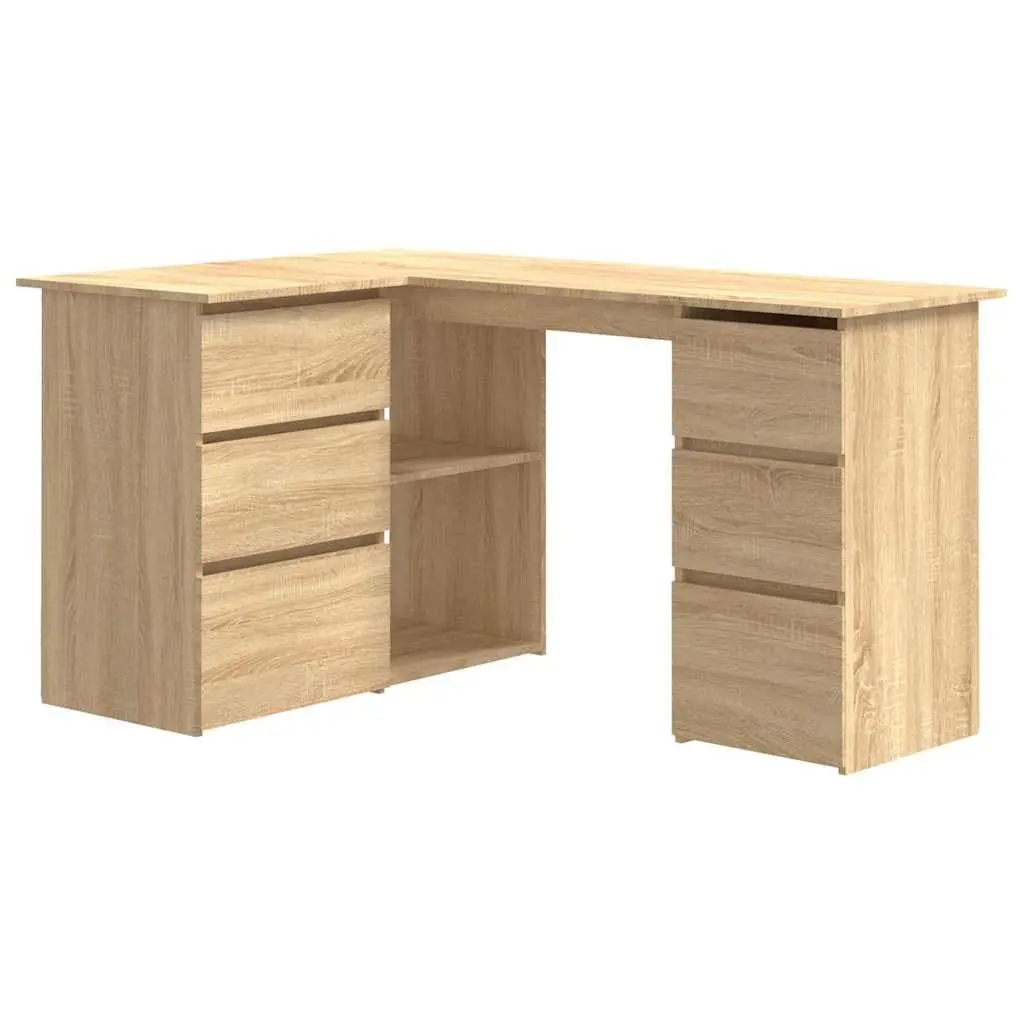 Corner Desk Brown Engineered Wood Compact Office Workstation with Storage Shelves and Drawers