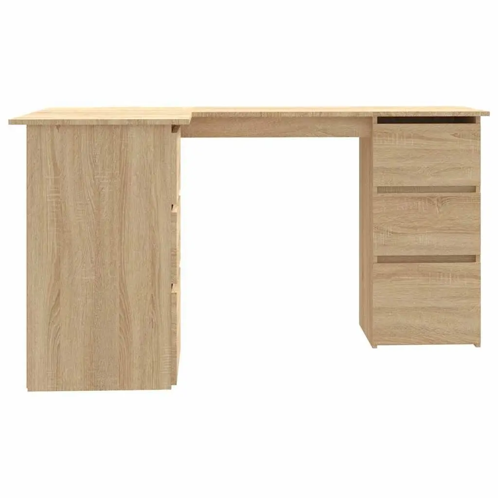 Corner Desk Brown Engineered Wood Compact Office Workstation with Storage Shelves and Drawers