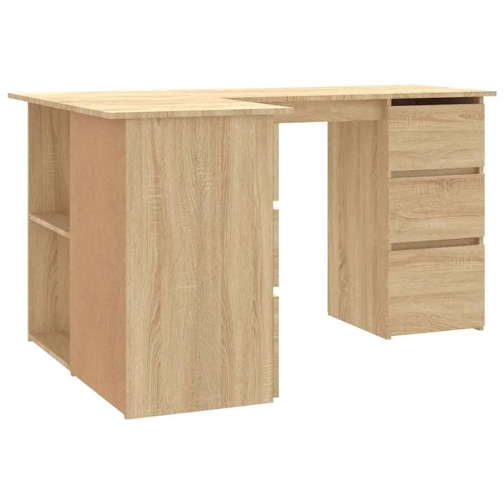Corner Desk Brown Engineered Wood Compact Office Workstation with Storage Shelves and Drawers