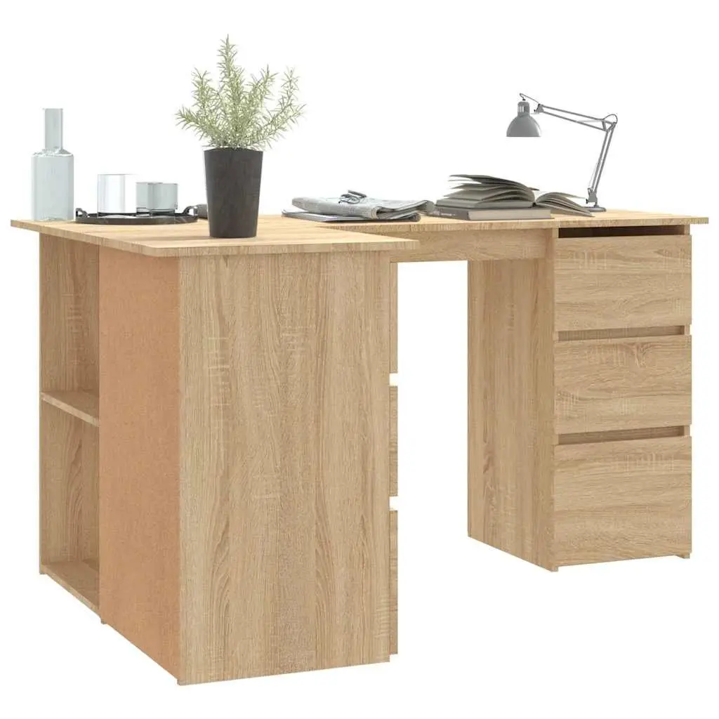 Corner Desk Brown Engineered Wood Compact Office Workstation with Storage Shelves and Drawers