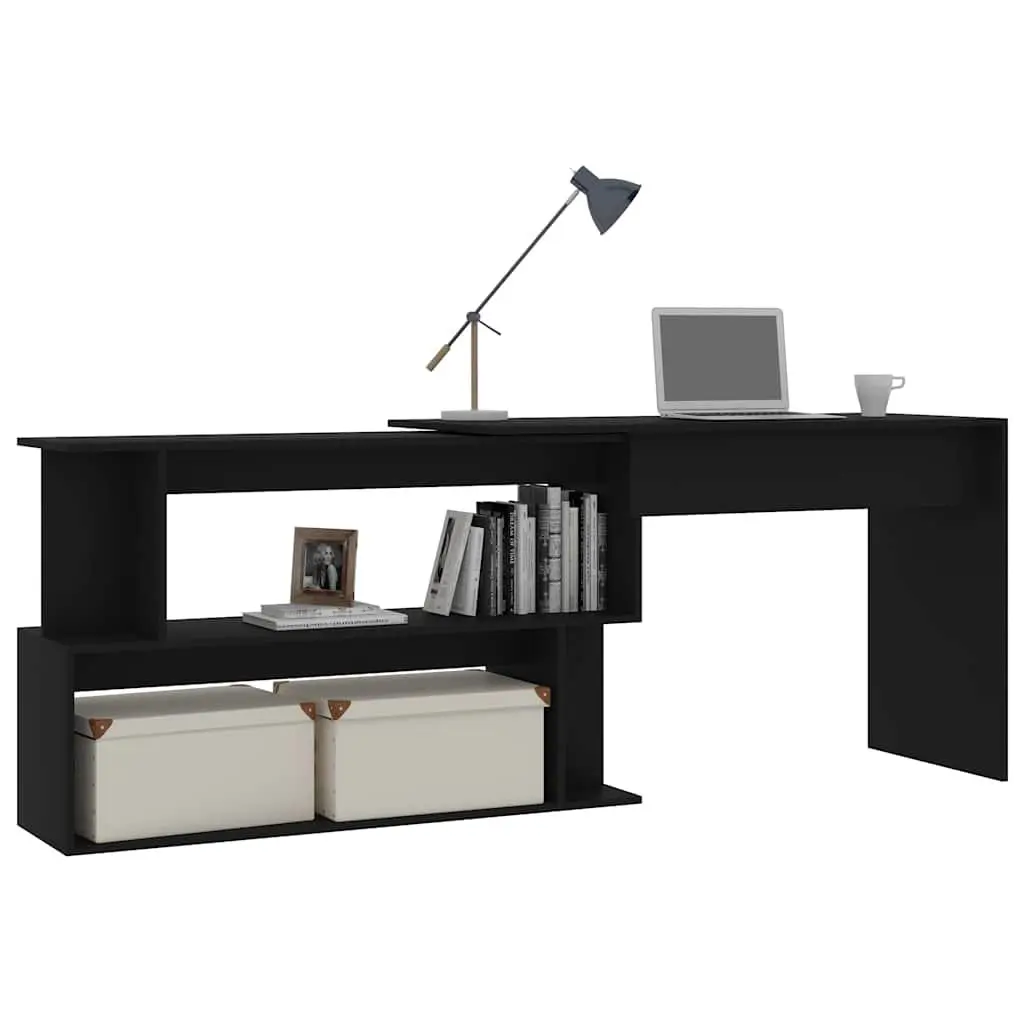 Corner Desk Black Rotatable Modern Storage 200 x 50 x 76 cm