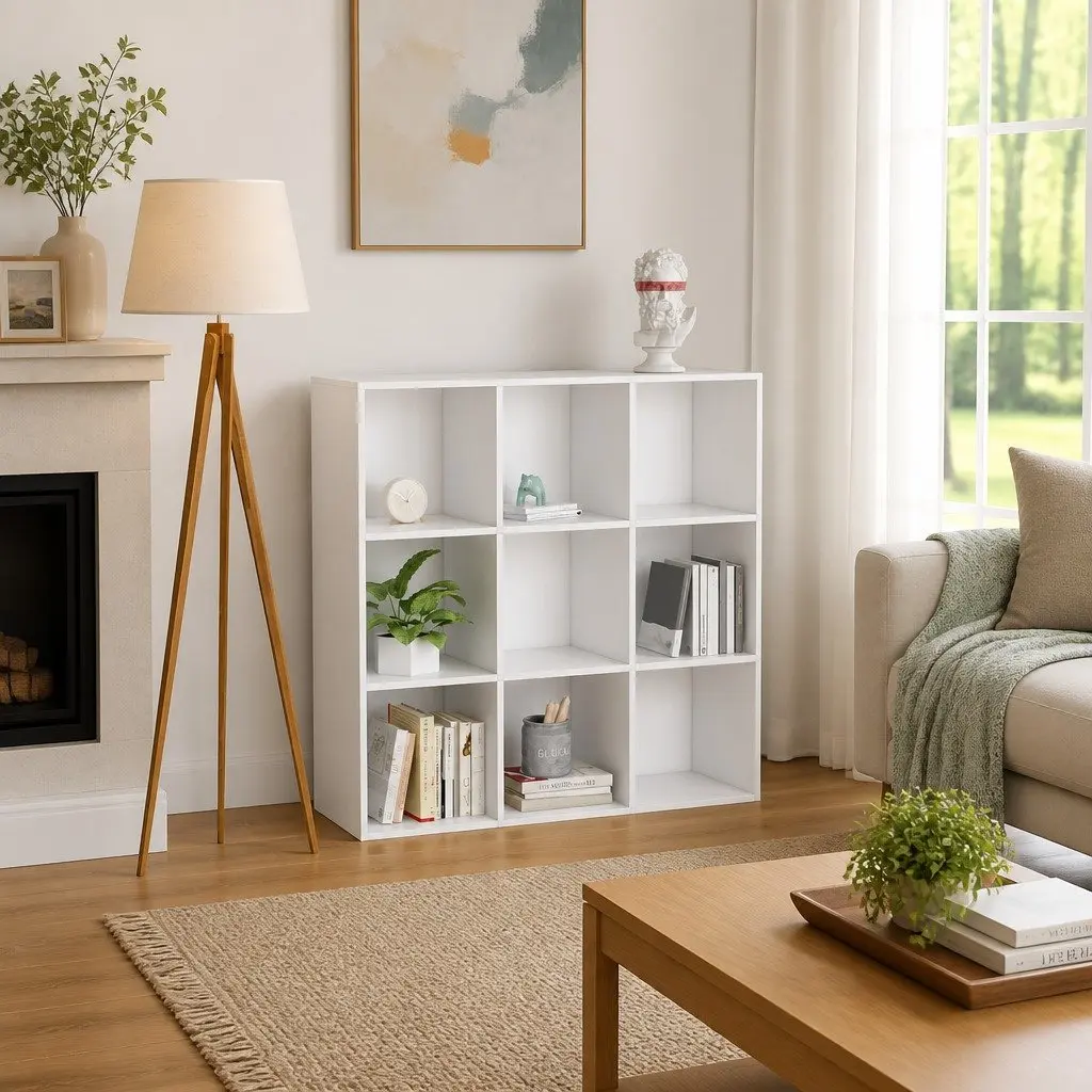 White Book Cabinet 9 Compartments Storage Shelving Unit Standing Bookcase