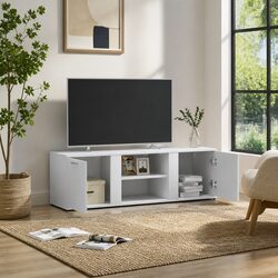 TV Cabinet White 120x34x37 cm with 2 Doors 2 Open Compartments Storage Unit