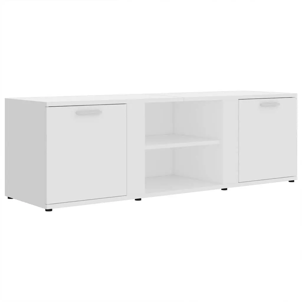 TV Cabinet White 120x34x37 cm 2 Doors 2 Open Compartments Storage Unit