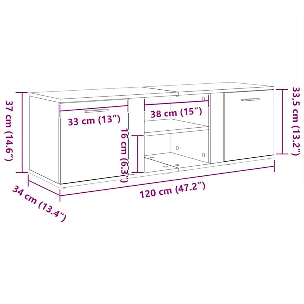 TV Cabinet White 120x34x37 cm 2 Doors 2 Open Compartments Storage Unit