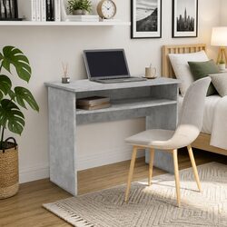 Sleek Computer Desk in Grey with Storage Shelf