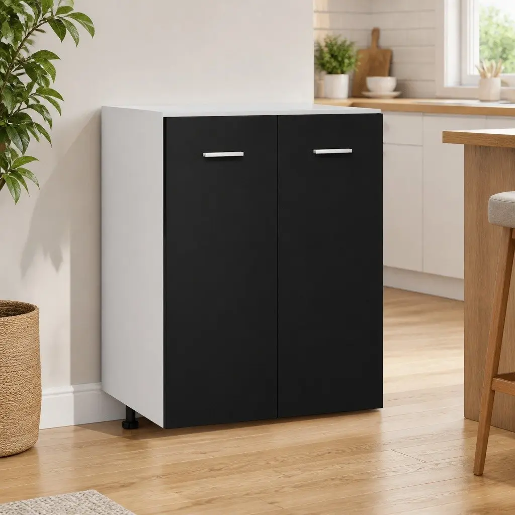 Bottom Cabinet Black 60x46x81.5 cm 2 Doors 2 Shelves