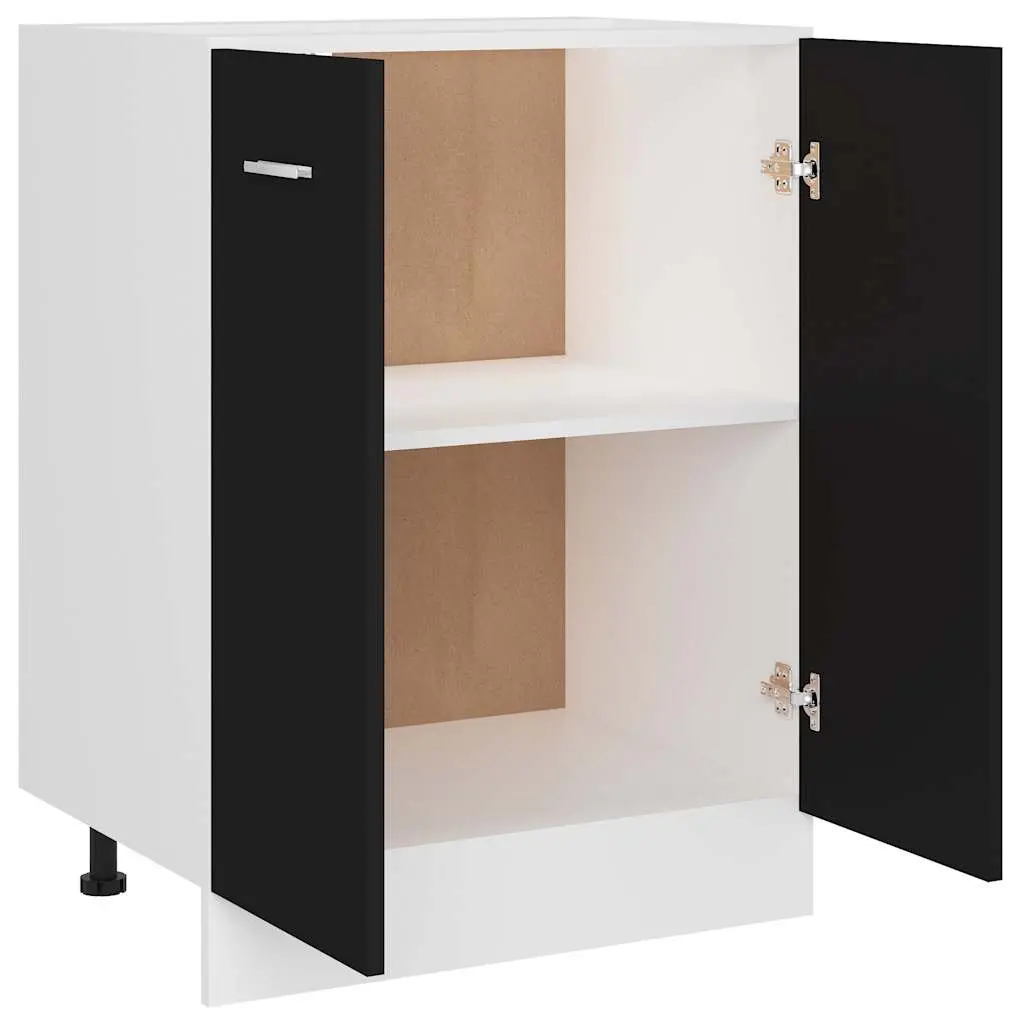 Bottom Cabinet Black 60x46x81.5 cm 2 Doors 2 Shelves