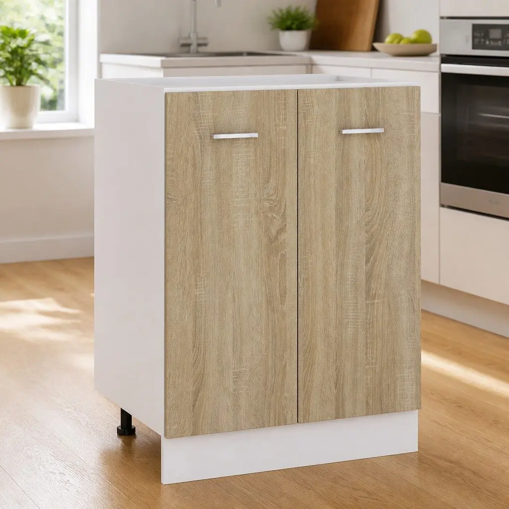 Kitchen Cabinet Brown Sonoma Oak 60x46x81.5 cm Storage Unit 2 Doors 2 Shelves