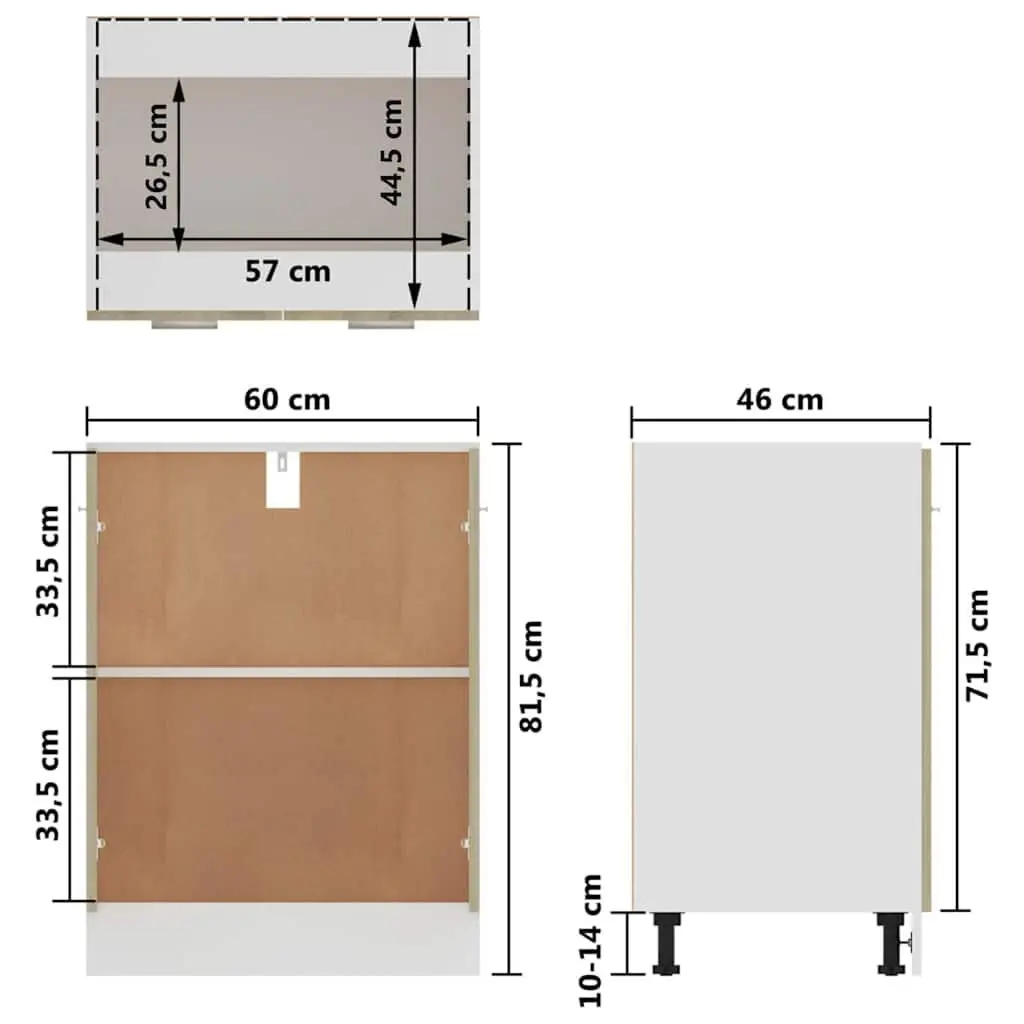 Kitchen Cabinet Brown Sonoma Oak 60x46x81.5 cm Storage Unit 2 Doors 2 Shelves