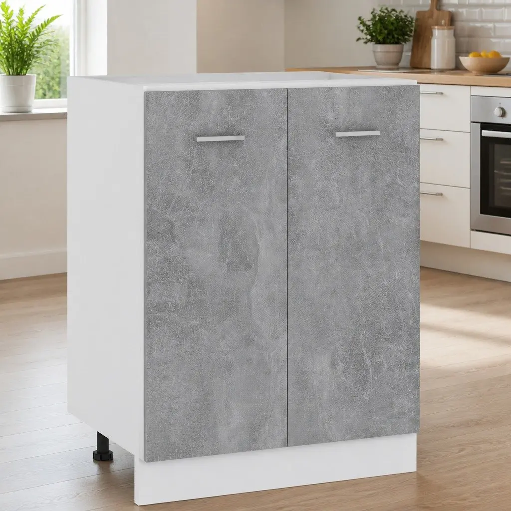 Bottom Kitchen Cabinet Grey Engineered Wood Two Doors Two Shelves