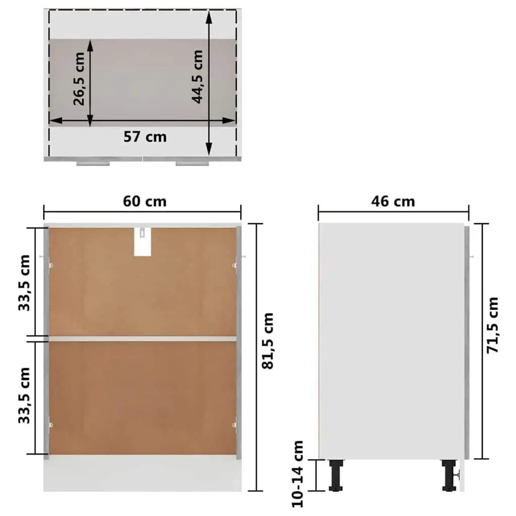 Bottom Kitchen Cabinet Grey Engineered Wood Two Doors Two Shelves
