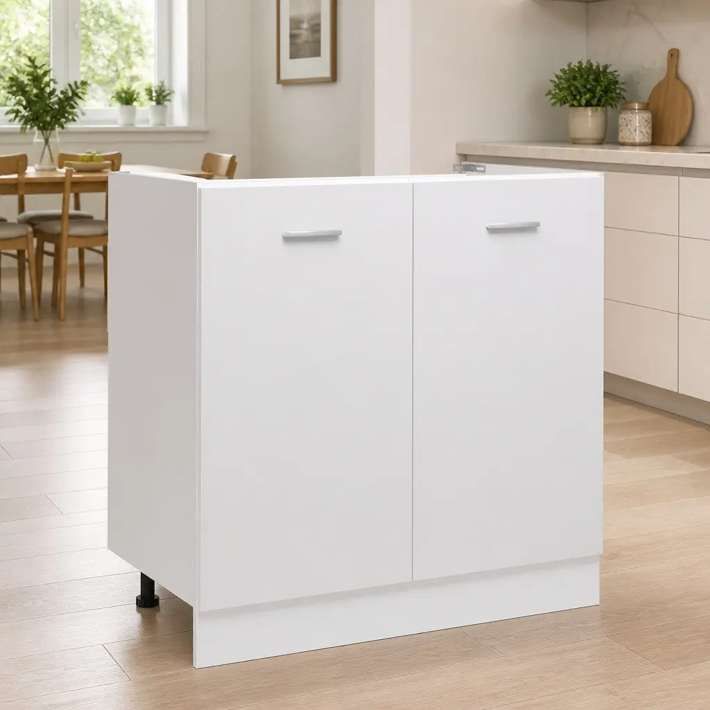 Sink Bottom Kitchen Cabinet White 80cm Wide Engineered Wood Spacious Storage Organiser