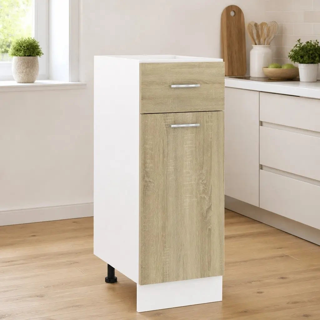 Drawer Bottom Cabinet Brown Engineered Wood Two Shelves One Drawer One Door