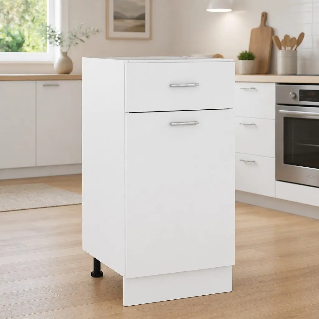 Kitchen Cabinet White 40x46x81.5cm Compact Storage with 2 Shelves 1 Drawer and Cupboard Door