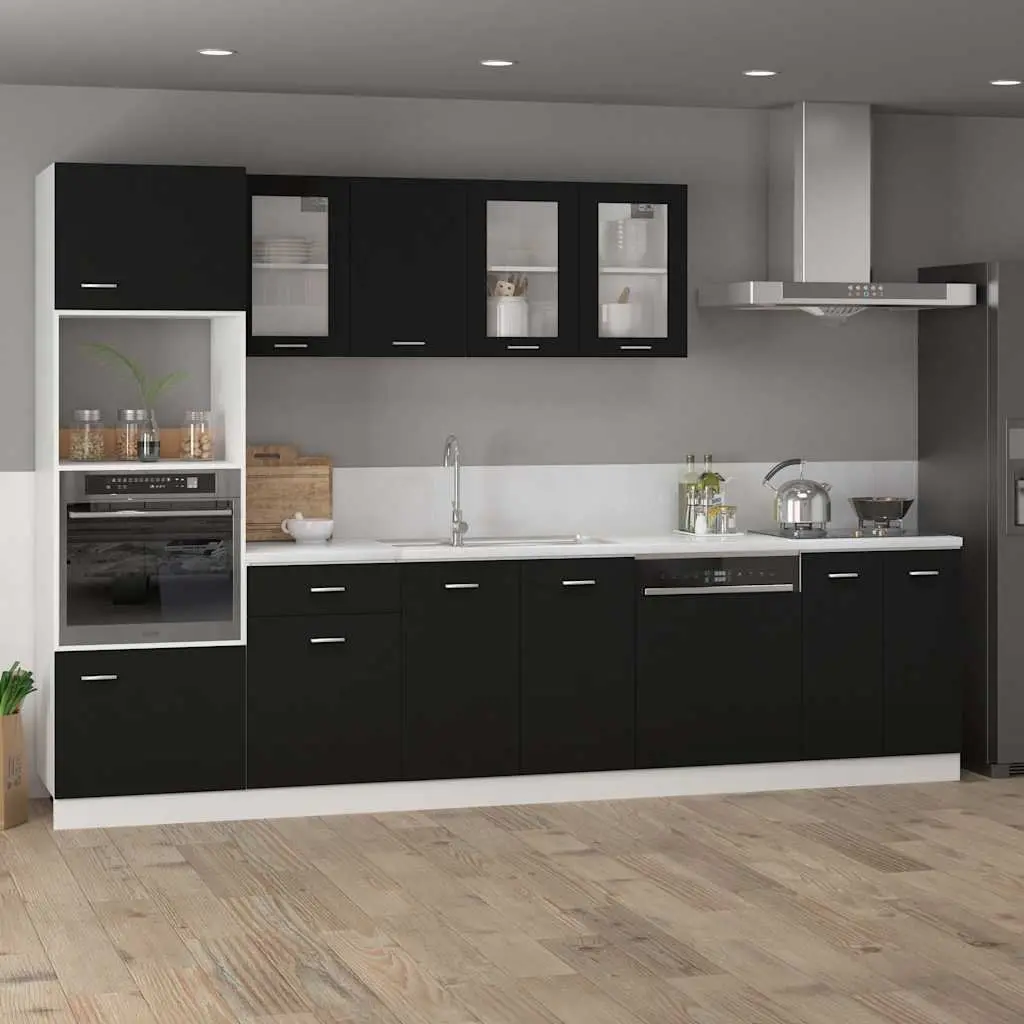 Kitchen Cabinet Black 40 x 46 x 81.5 cm Drawer and Two Shelves Door Organiser