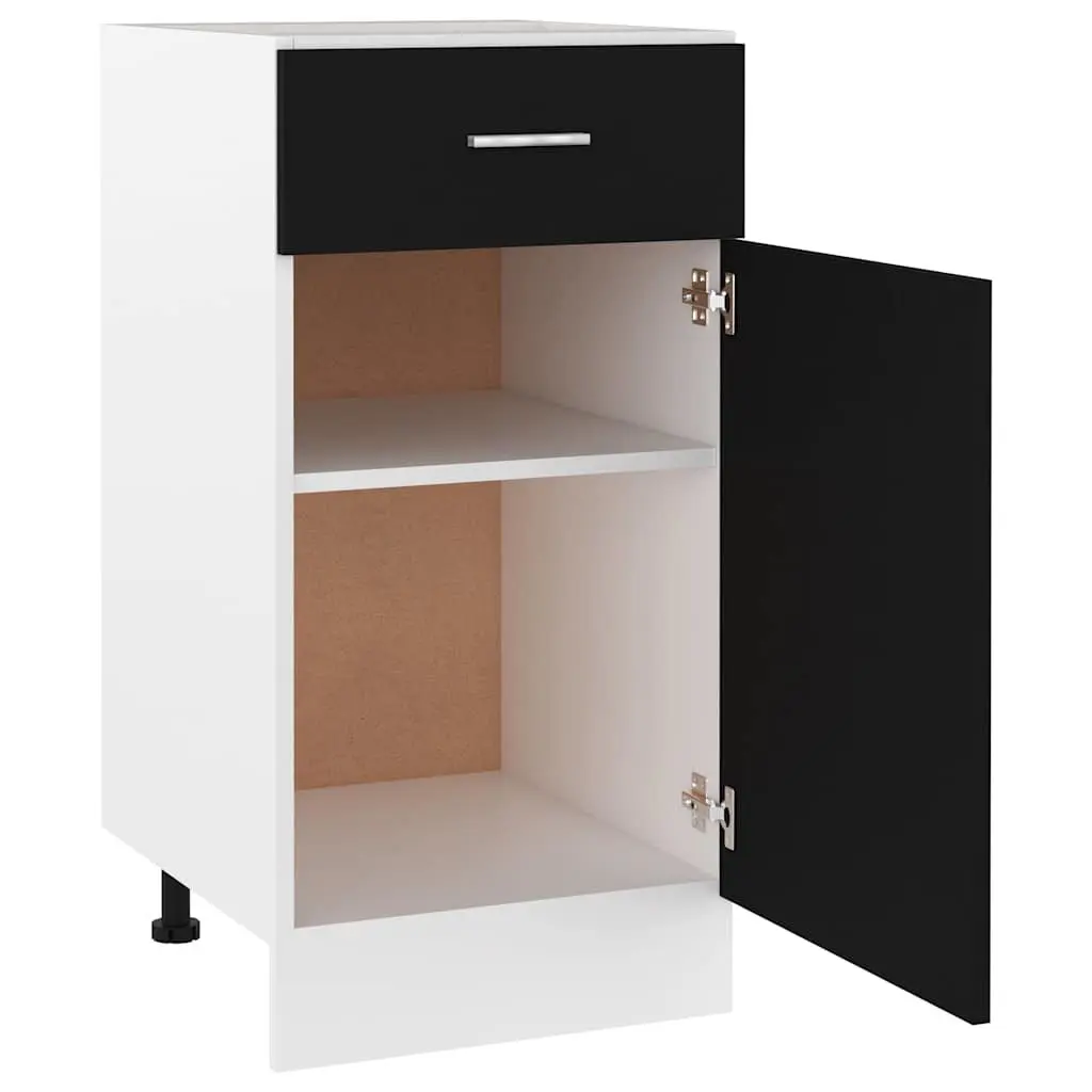 Kitchen Cabinet Black 40 x 46 x 81.5 cm Drawer and Two Shelves Door Organiser