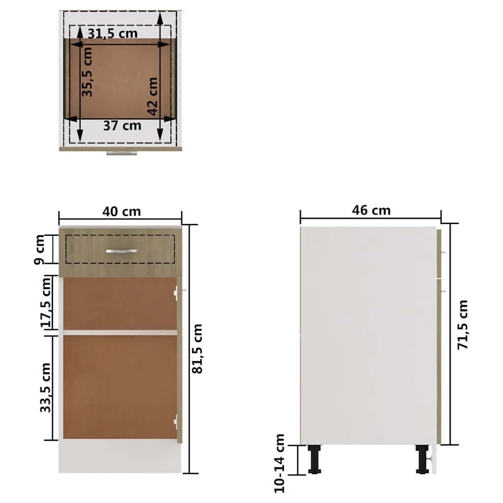 Kitchen Cabinet Brown Engineered Wood 40x46x81.5cm Drawer Bottom Storage Unit