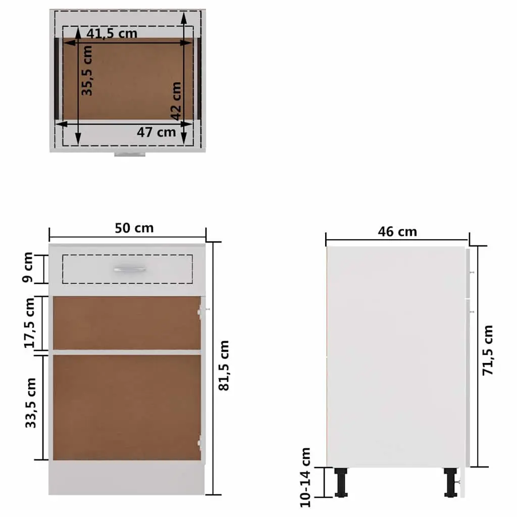 Kitchen Storage Cabinet White Engineered Wood 50x46x81.5cm Drawer Shelves