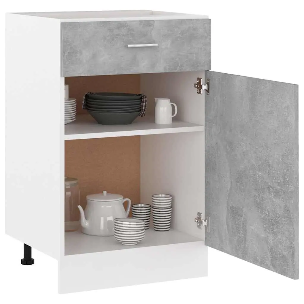 Kitchen Cabinet Grey 50 x 46 x 81.5 cm Drawer and Two Shelves Storage Organiser