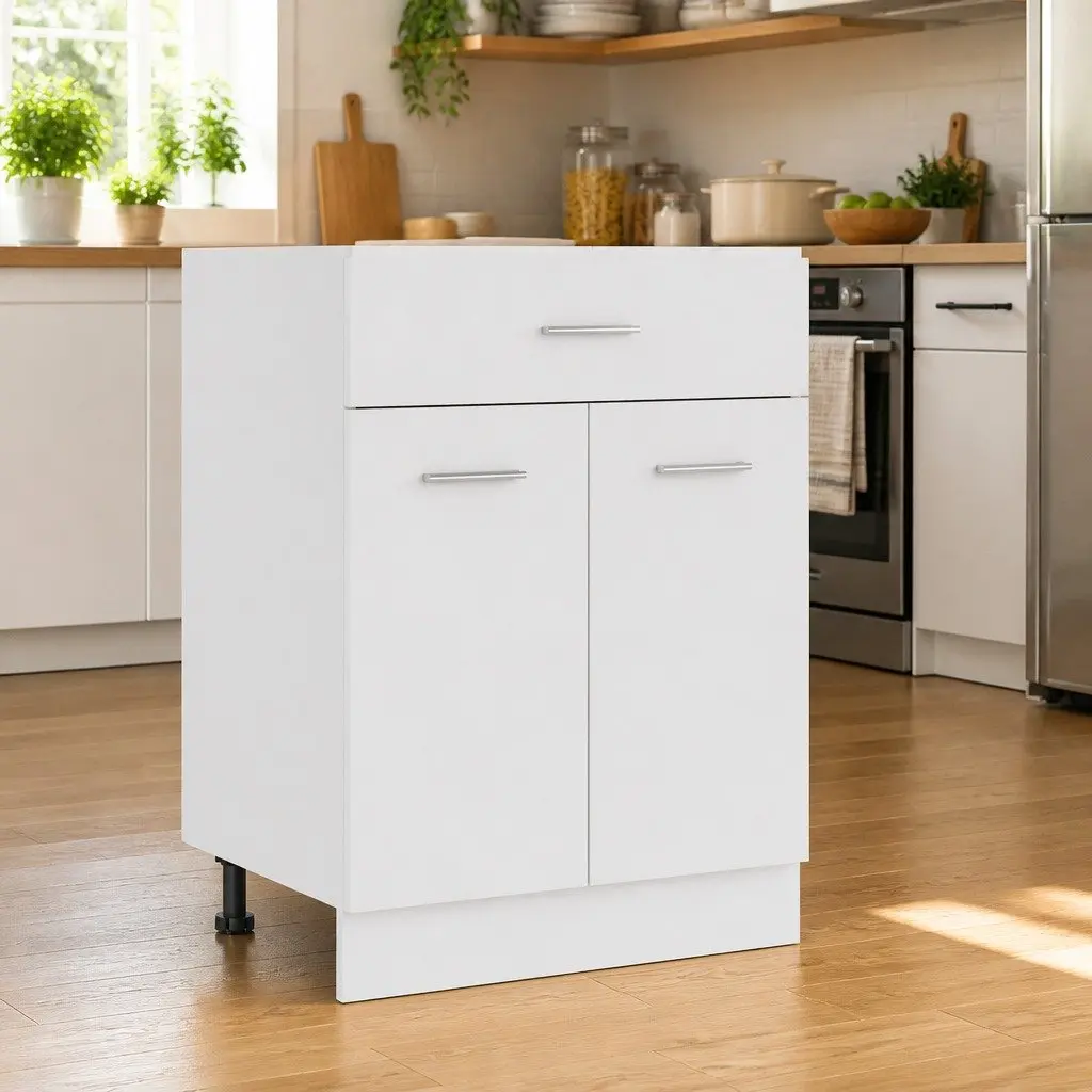 Kitchen Cabinet White 60cm Drawer Scandinavian Modern Organised Shelves