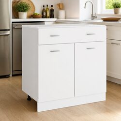 Compact White Kitchen Cabinet with Adjustable Shelves