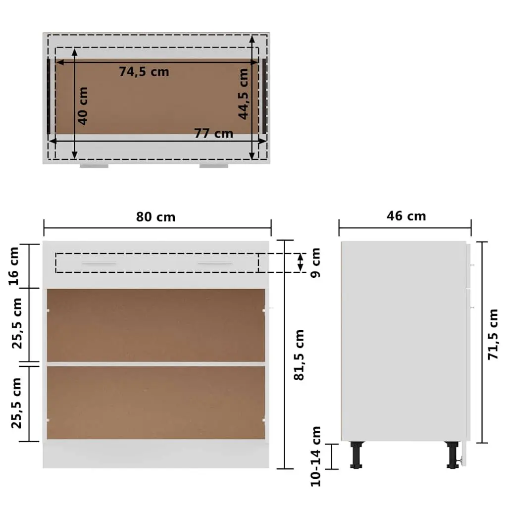 Kitchen Cabinet White 80x46x81.5cm Modern Engineered Storage Unit