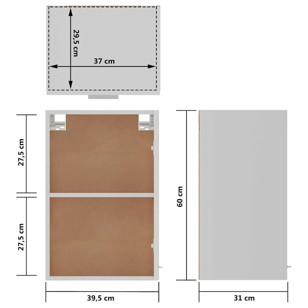 Hanging Kitchen Cabinet White 39.5x31x60cm Wall Mounted Storage Cupboard 2 Shelf