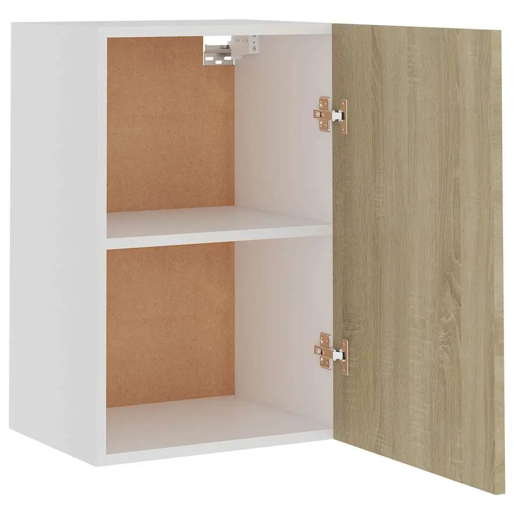 Hanging Cabinet Brown Wall Mounted Kitchen Storage Cupboard with Door and 2 Shelves