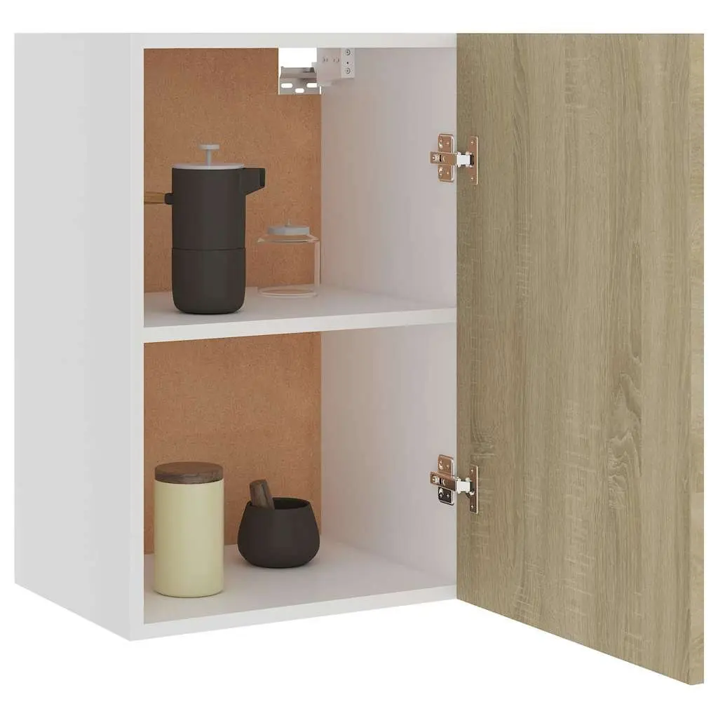 Hanging Cabinet Brown Wall Mounted Kitchen Storage Cupboard with Door and 2 Shelves