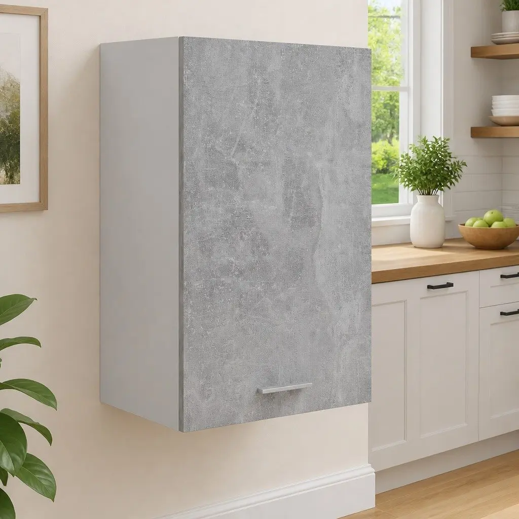 Hanging Cabinet Grey Engineered Wood 39.5 x 31 x 60 cm Two Shelves Door Storage