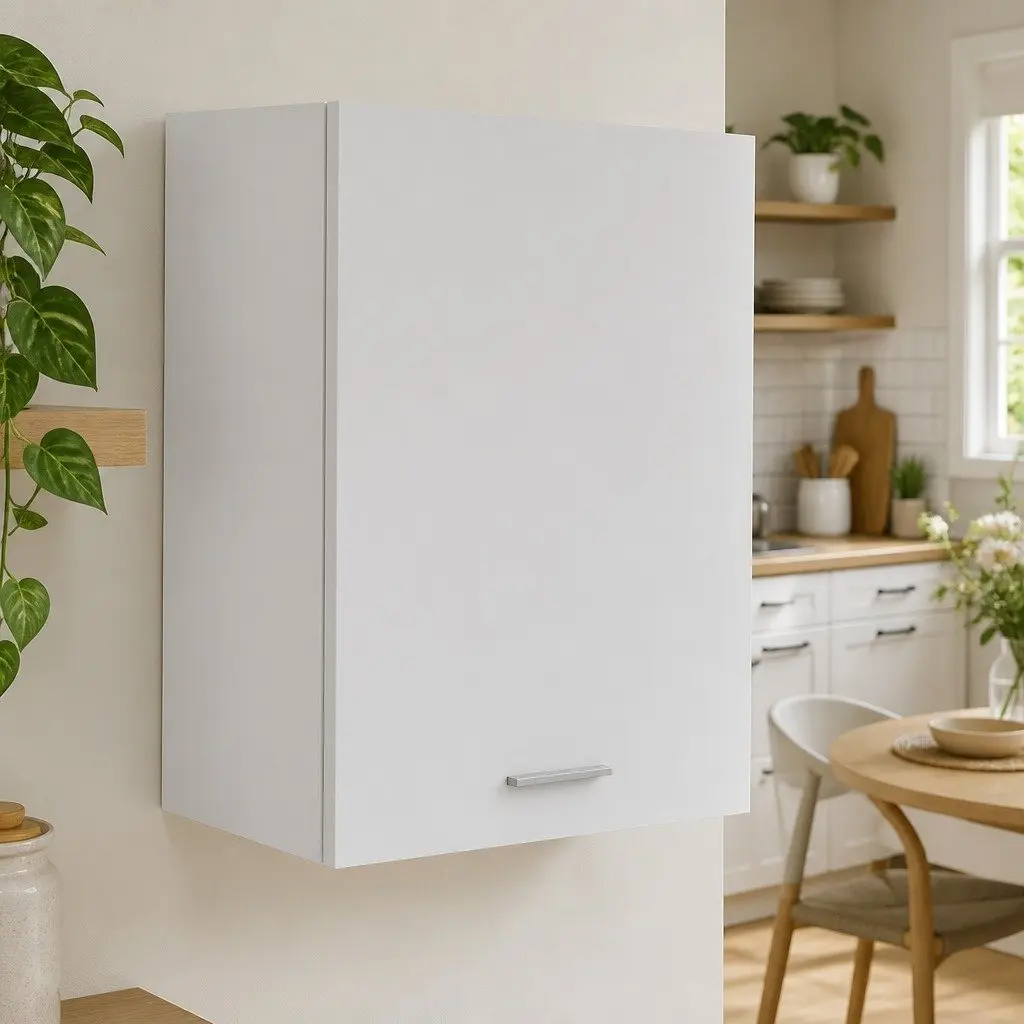 Hanging Cabinet White Engineered Wood Wall-Mounted Two Shelves
