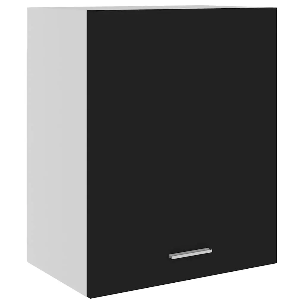Hanging Cabinet Black Engineered Wood Wall Mount Two Internal Shelves