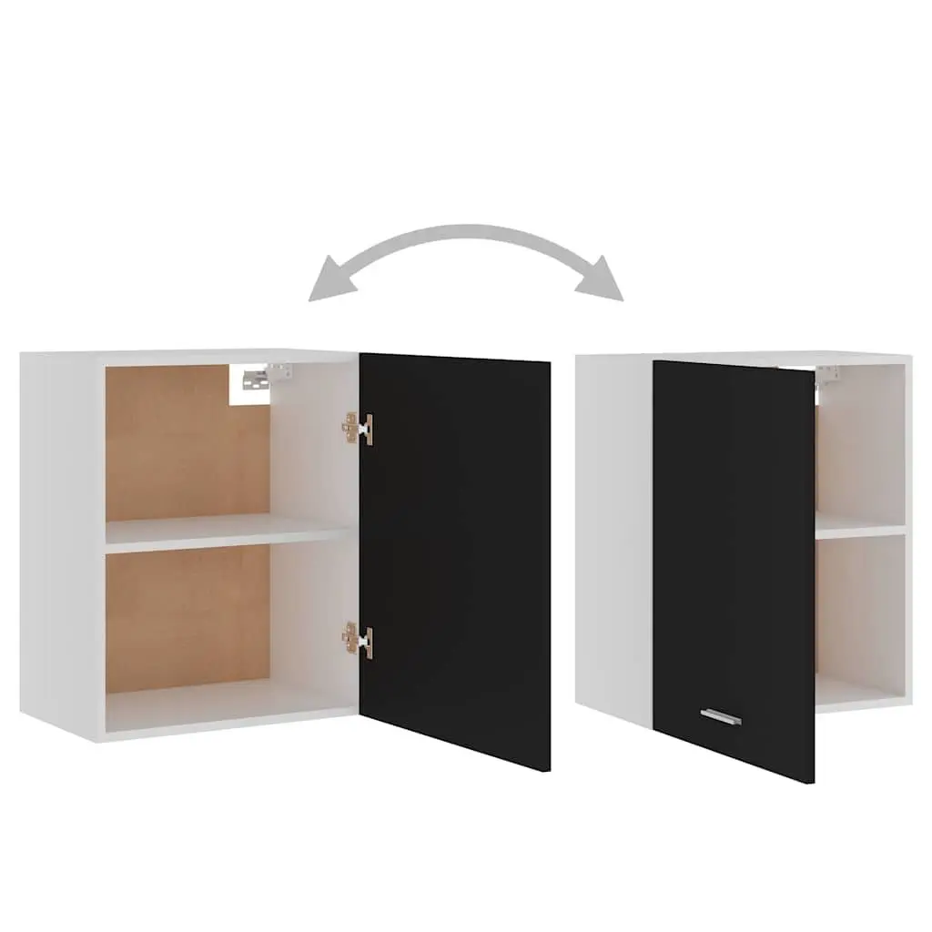 Hanging Cabinet Black Engineered Wood Wall Mount Two Internal Shelves