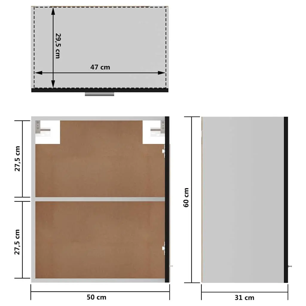 Hanging Cabinet Black Engineered Wood Wall Mount Two Internal Shelves