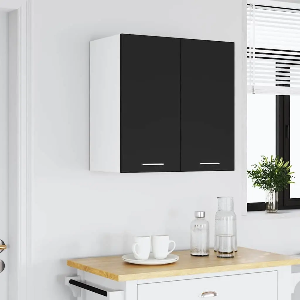 Engineered Wood Hanging Cabinet Black Two Door Shelves Kitchen Storage